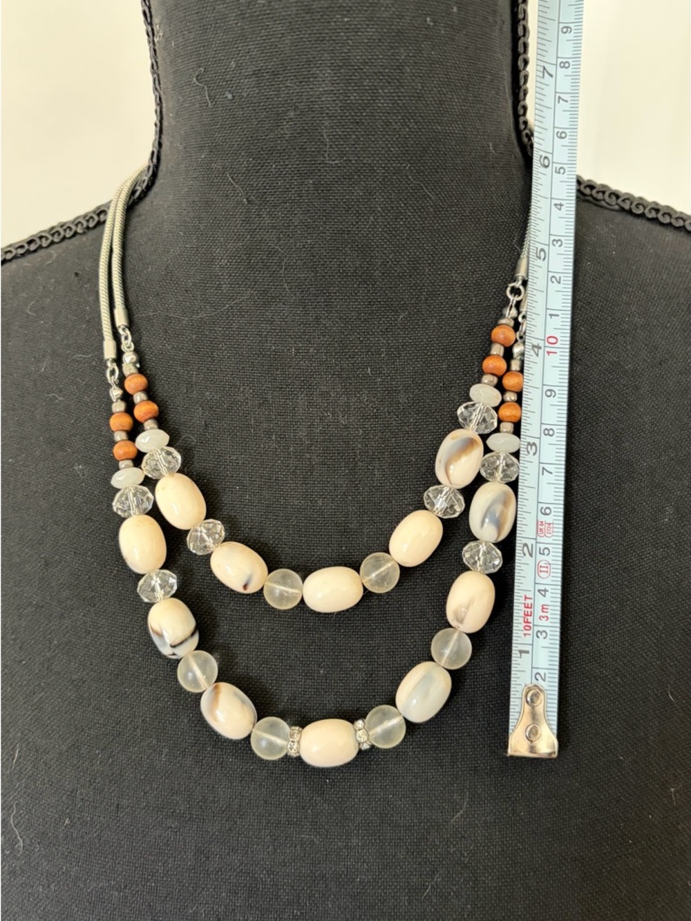 LOFT Boho Mixed Media Necklace | Wood, Clear & Cream Stone Beads - Picture 2 of 6